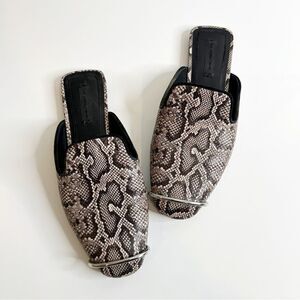Alexander Wang Jaelle Snakeskin Leather Flat Mules Beige Brown Women's 37.5
